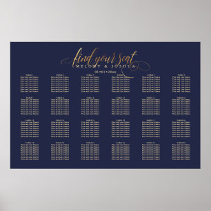 PixDezines Navy+Gold-Kalligraphie, Seating Chart Poster
