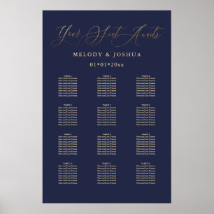 PixDezines Navy+Gold-Kalligraphie, Seating Chart Poster