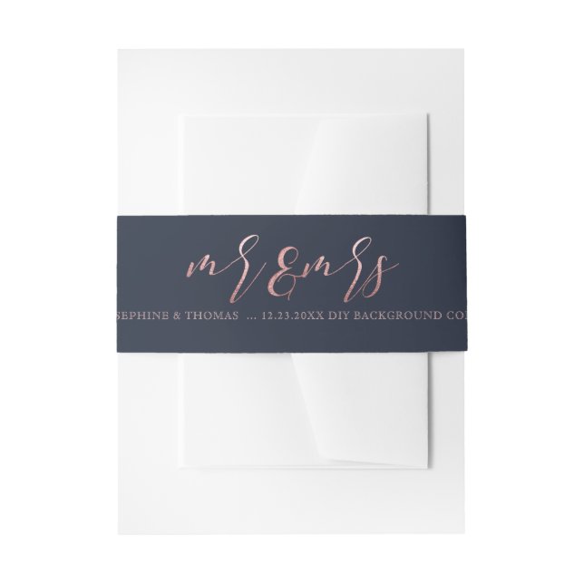 PixDezines Navy+Imitate Rose Gold Mr+Mrs. Einladungsbanderole (Vorderseite Beispiel)