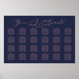 PixDezines Navy+Rose Gold Script, Seating Chart Poster