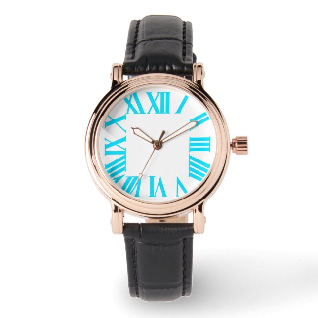 PixDezines Neon Aqua römischer Numeros/DIY Hinterg Armbanduhr (Vorderseite)