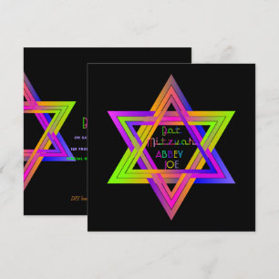 PixDezines Neon Colors Star von David/Bat Mitzvah Einladung