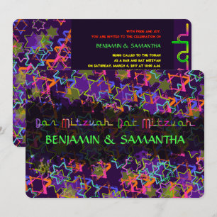 PixDezines NEON/GRUNGE STARS/BAR+BAT MITZVAH Einladung