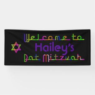 PixDezines Neon Lights Bat Mitzvah Banner 6'x2,5'