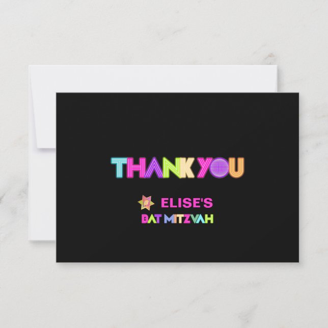 PixDezines Neon Lights Bat Mitzvah Vielen Dank Einladung (Vorderseite)