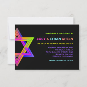 PixDezines Neon Star von David B'nai Mitzvah Invit Einladung