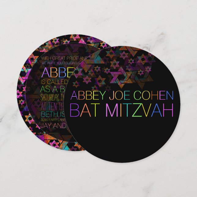 PixDezines Neon/Typografie/Psychedelic/bat mitzvah Einladung (Vorne/Hinten)