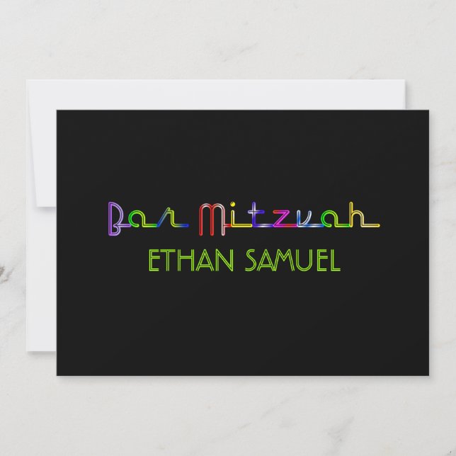 PixDezines Neonlichter Bar mitzvah Einladung (Vorderseite)