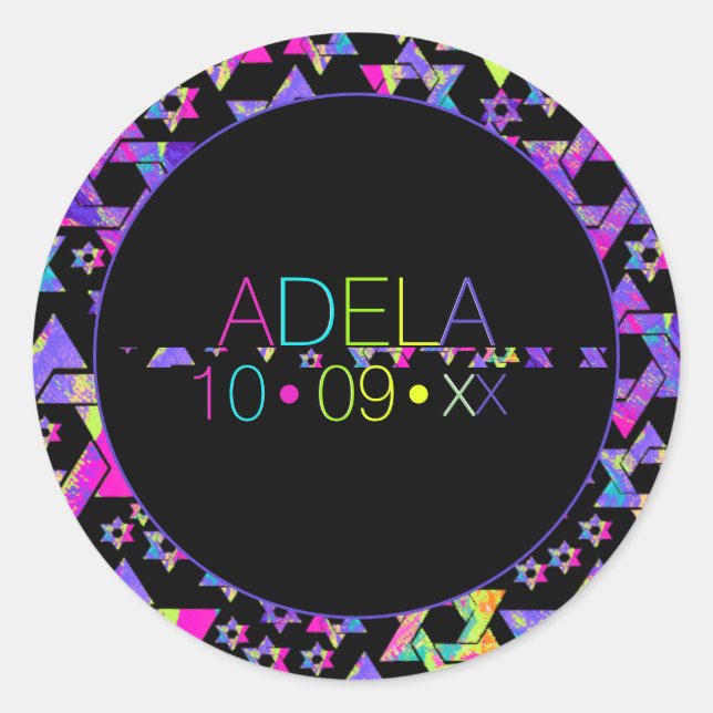 PixDezines Neons Typografy Bat Mitzvah Logo Class Runder Aufkleber (Vorderseite)