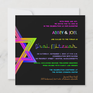 PixDezines Neonschild Stern Davids/B'nai Mitzwa Einladung