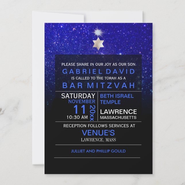PixDezines Night Sky/Blau/Typografie/Bar mitzvah Einladung (Rückseite)