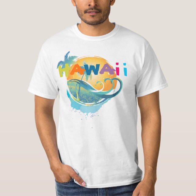 PixDezines Nordküste, Wellen+Palmen T-Shirt (Vorderseite)