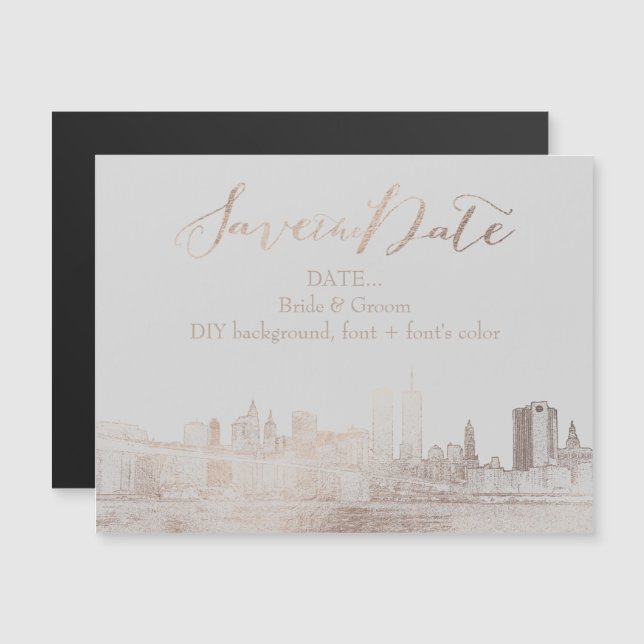PixDezines NYC Sketched Cityscape/DIY Hintergrund Magneteinladung (Vorne/Hinten)