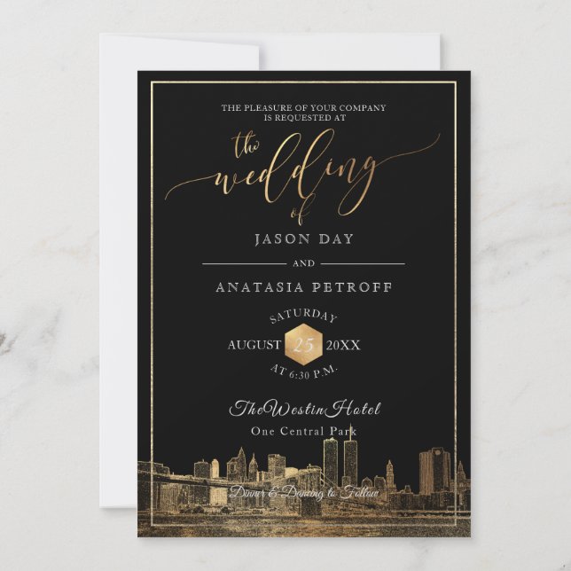 PixDezines NYC Skyline/Imitats Gold/DIY Einladung (Rückseite)