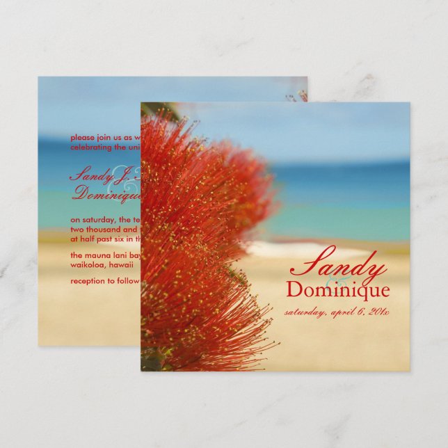 PixDezines Ohia/Strand/Tropische Hochzeit Einladung (Vorne/Hinten)