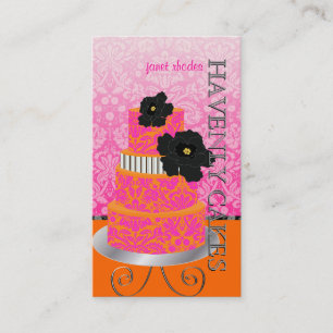 PixDezines Orange+Hot Pink Damast-Torte/Pâtisserie Visitenkarte