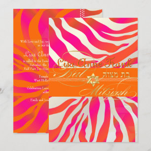 PixDezines Orange Zebra, Bat Mizwa Einladung