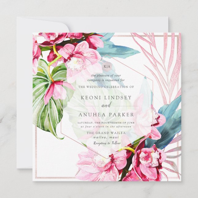 PixDezines Orchid Isle, Blissful Pink Orchid Einladung (Vorderseite)