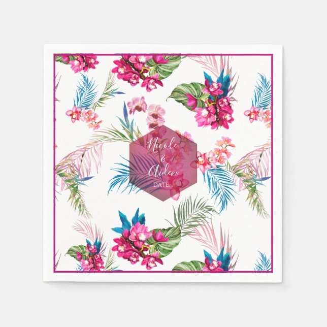 PixDezines Orchid Isle, Rosa Orchid+Foliage Serviette (Vorderseite)