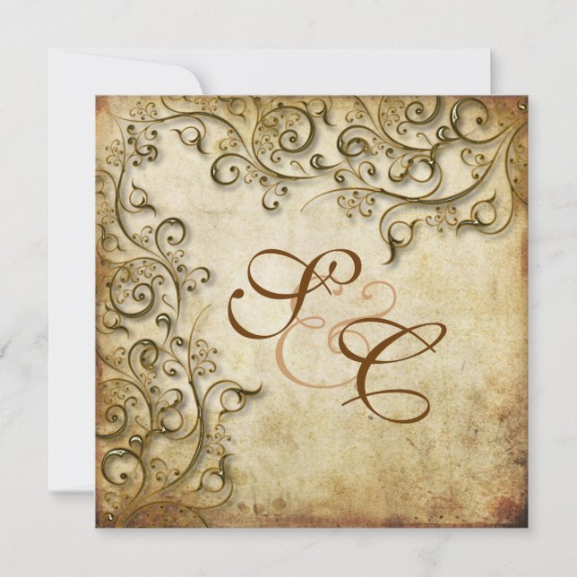 PixDezines ORNAMENTAL RUSTIC GOLD WIRBEL/LUXEpaper Einladung (Vorderseite)