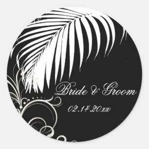 PixDezines palm frond Hochzeitsticker Runder Aufkleber