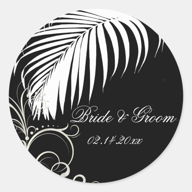 PixDezines palm frond Hochzeitsticker Runder Aufkleber (Vorderseite)