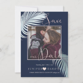 PixDezines PALM-FRONDS, SILVER BLAUE DIY HINTERGRU Save The Date
