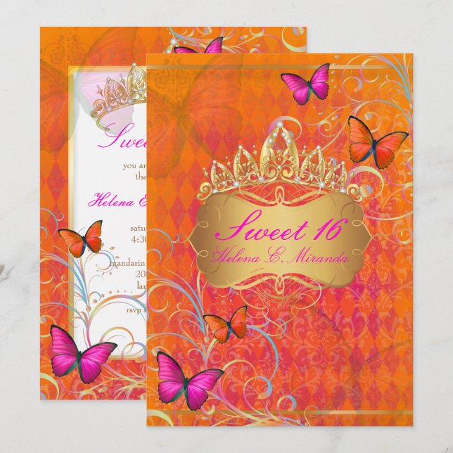 PixDezines Papillon Sweet 16/Rainbow Wirbel Einladung (Vorne/Hinten)