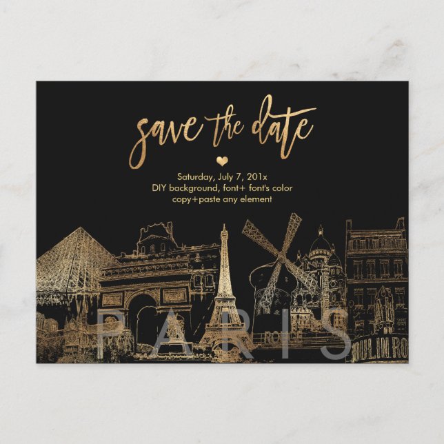 PixDezines/Paris Skyline/Imitats Gold Ankündigungspostkarte (Vorderseite)