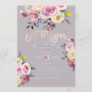 PixDezines Pastell-Blumen-Aquarell-Bat-Mitzwa Einladung