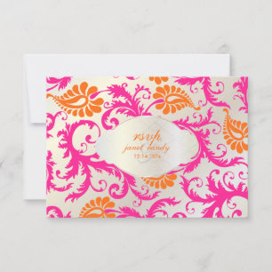 PixDezines Pavo Damast/Tangerine + Pink RSVP Karte