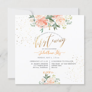 PixDezines Peach Wasserfarbe Blume Christening Einladung