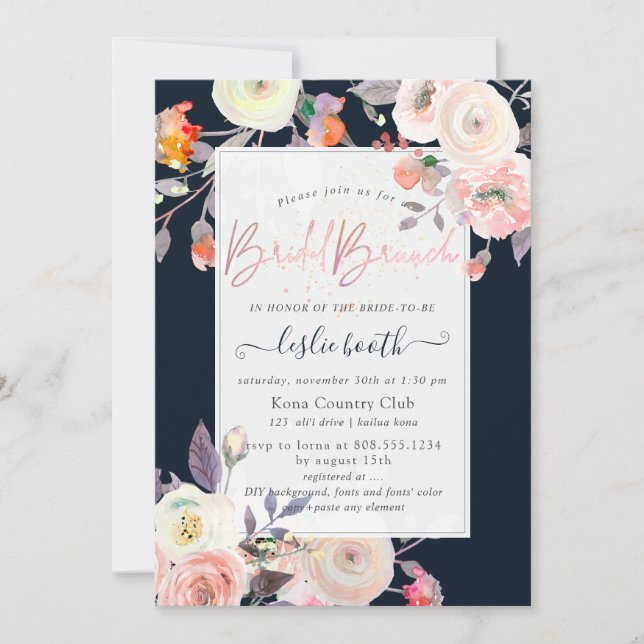 PixDezines Peaches+Cream Rose Bridal Brunch Einladung (Vorderseite)