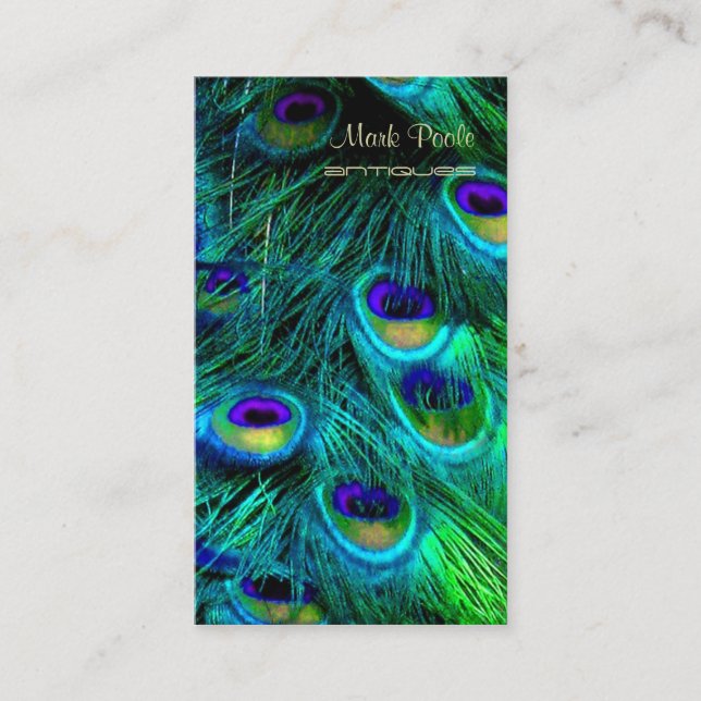 PixDezines PEACOCK FEATHER/COBALT/AQUA Visitenkarte (Vorderseite)