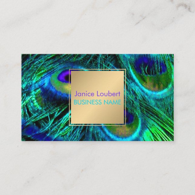 PixDezines Peacock Feather/Cobalt/Aqua Visitenkarte (Vorderseite)