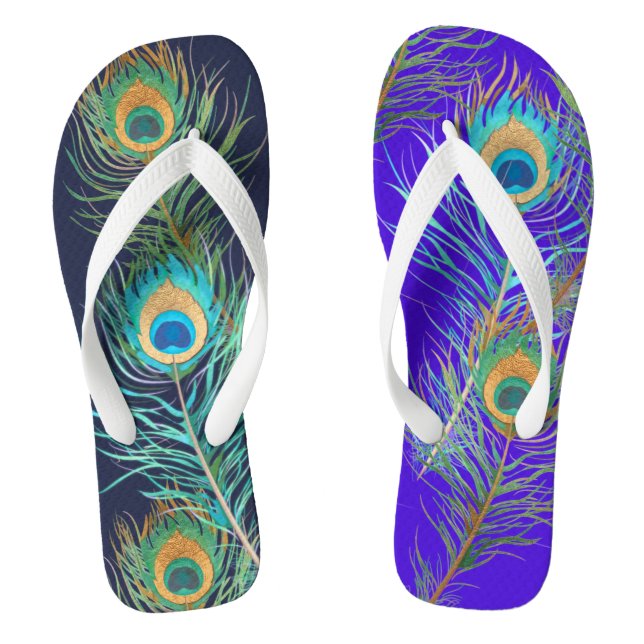 PixDezines PEACOCK FEATHER/DIY HINTERGRUND+MONOGRA Flip Flops (Fußbett)