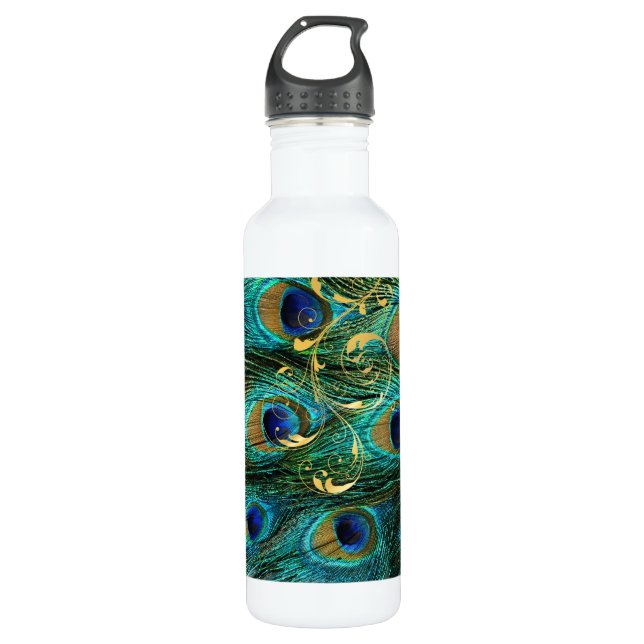 PixDezines Peacock Feather+filigree Wirbel Edelstahlflasche (Vorderseite)