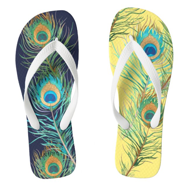 PixDezines PEACOCK FEATHER Flip Flops (Fußbett)