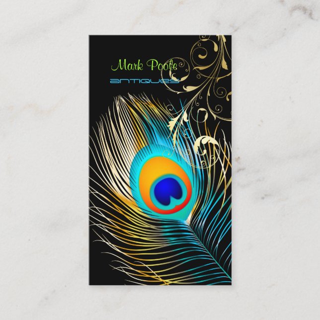 PixDezines Peacock+filigree Wirbel/Tageshintergrun Visitenkarte (Vorderseite)