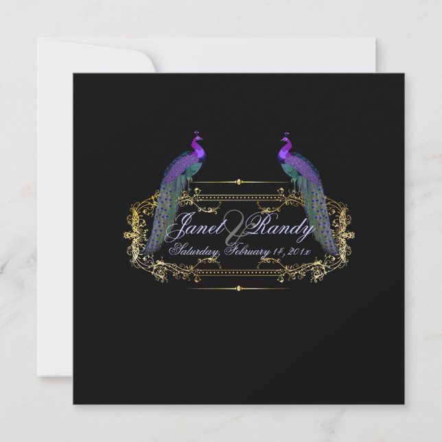 PixDezines Pfau, Filigree+Wirbel/DIY-Farbe Einladung (Vorderseite)