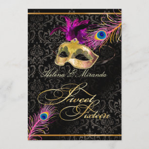 PixDezines Pfau Sweet 16 Maskerade/DIY Farbe!! Einladung
