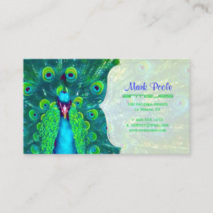 PixDezines Pfau teal blau/Wasserfarbe Effekt Visitenkarte
