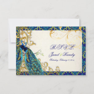 PixDezines Pfauenfeder/Aqua/Türkis RSVP Karte