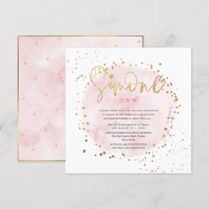 PixDezines Pink Aquarellfarbe Gold Staubgefäß Mitz Einladung