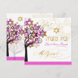 PixDezines PINK BAUM VON LEBENSBAT MITZVAH INVITES Einladung