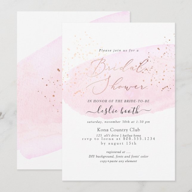 PixDezines Pink Brautparty Wasserfarbe Champagner Einladung (Vorne/Hinten)