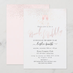 PixDezines Pink Champagnerbläschen Brunch+Bubbly Einladung