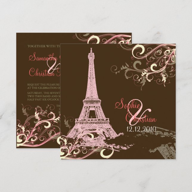 PixDezines PINK EIFFEL TOWER+WIRBEL Einladung (Vorne/Hinten)