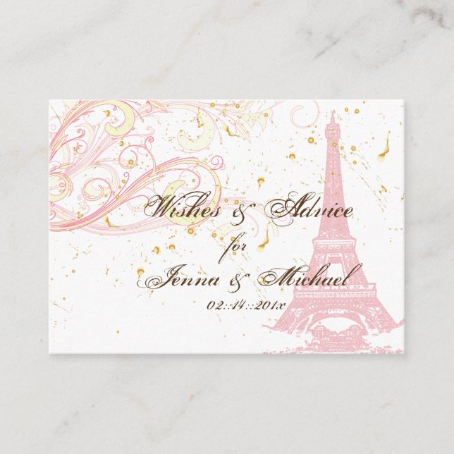 PixDezines PINK EIFFEL TOWER+WISHES+RAT Hinweiskarte (Vorderseite)