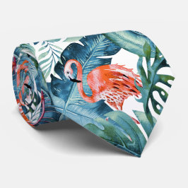 PixDezines Pink Flamingo+Tropical Foliage Krawatte